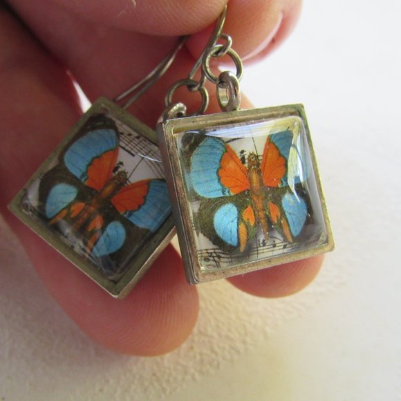 Orange and Blue Butterfly Earrings - Picture 3 of 3